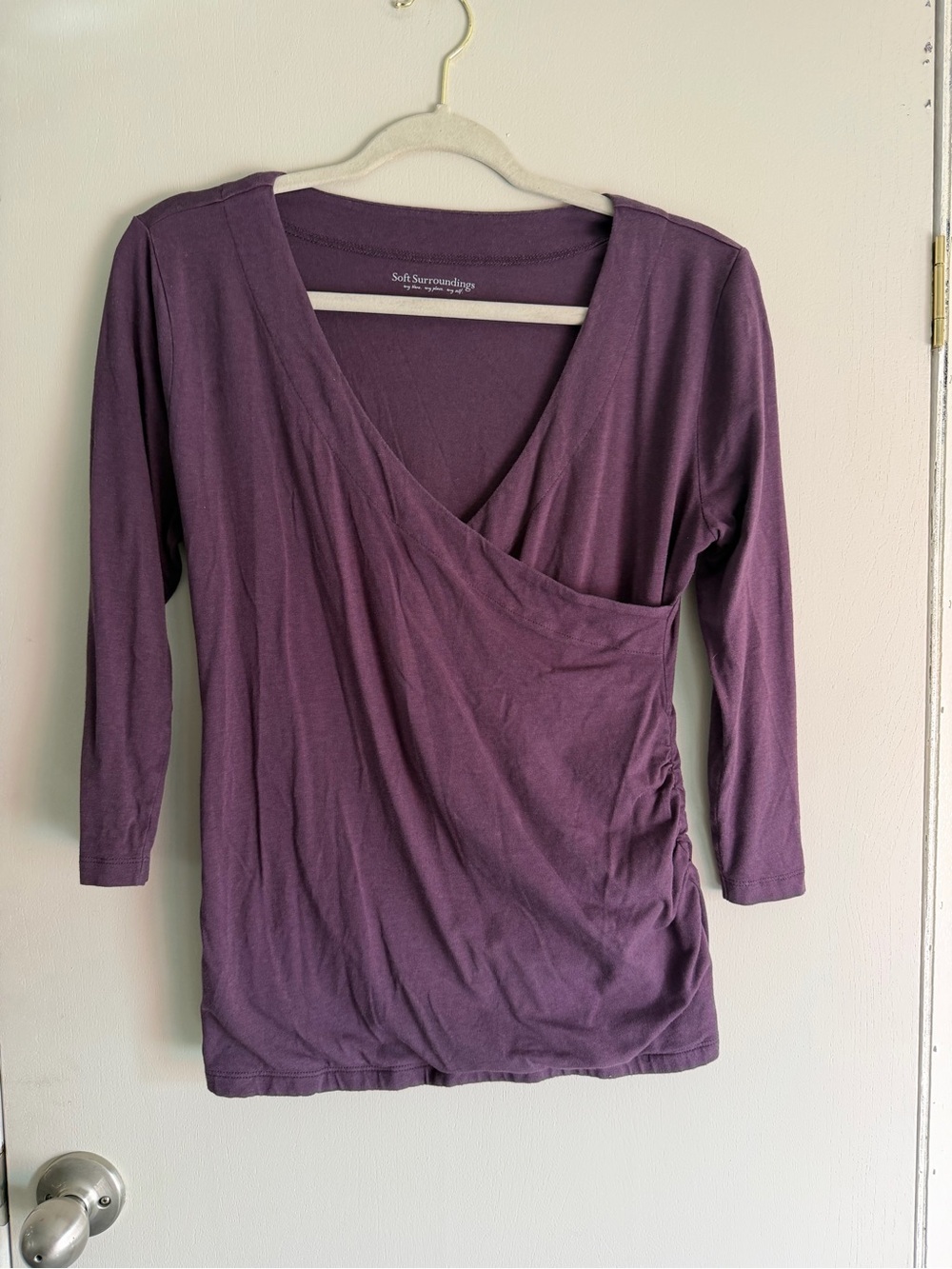 Soft Surroundings Plum Wrap-Front Long Sleeve Top